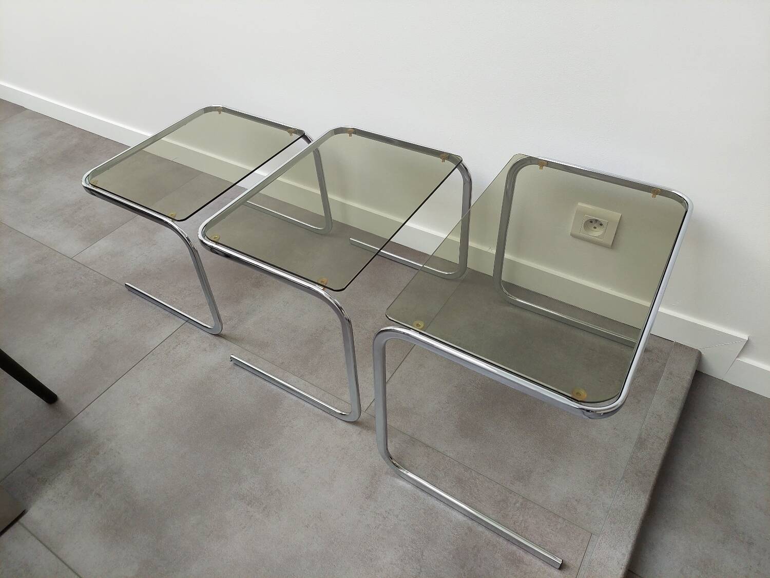 Chrome and Smoked Glass Nesting Tables