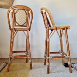 Vintage Gaty bar stools in two-tone rattan and caning.