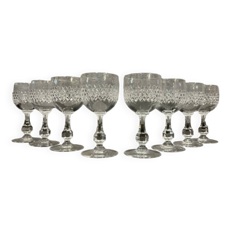 Baccarat : série de 8 verres a porto en cristal service Lucullus vers 1970 (B)