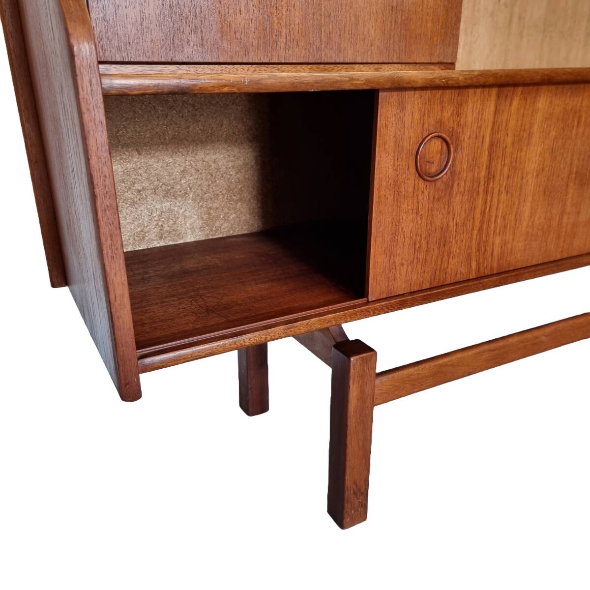 Vintage Teak Wooden Wall Cabinet/highboard With Bar, 1960s