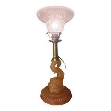 lampe art deco1920 a 40 verre moulé rose tres belle tulipe 28x19 elec ok