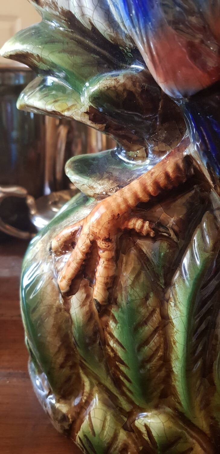 Large XXL cracked ceramic rooster 62 cm.
