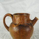 Rooster frieze pitcher, glaze with warm brown drips, ochre and volcanic - Denbac - 30s