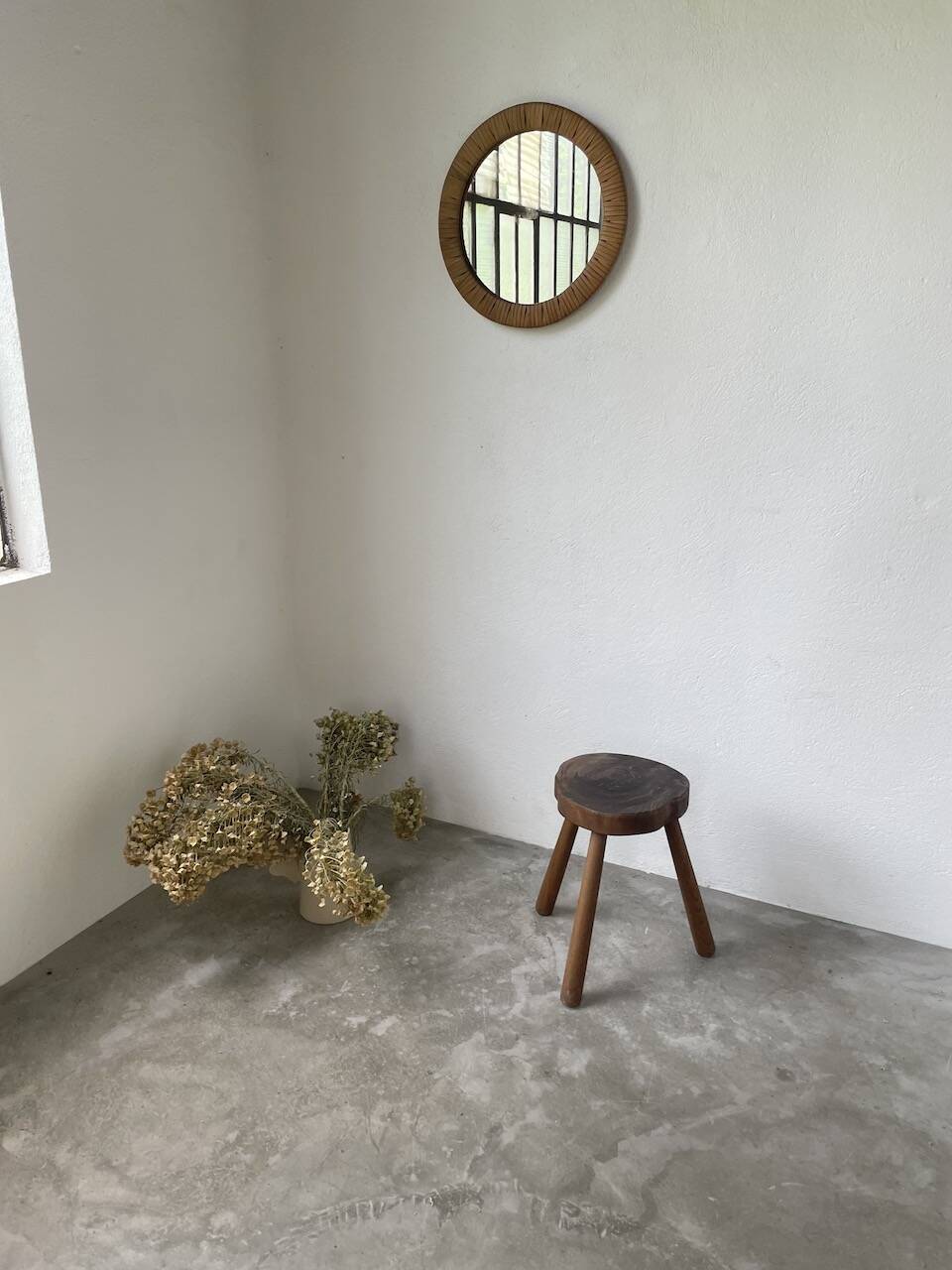 50s tripod oak stool