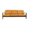 Vintage cognac leather three-seat sofa, 1960