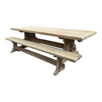 Large oak farm table and two benches