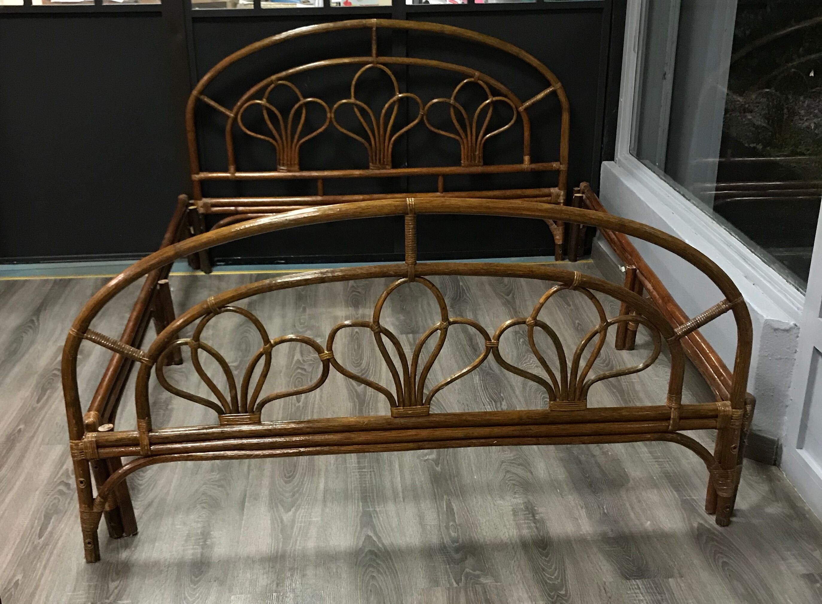 Vintage wicker rattan headboard bed frame