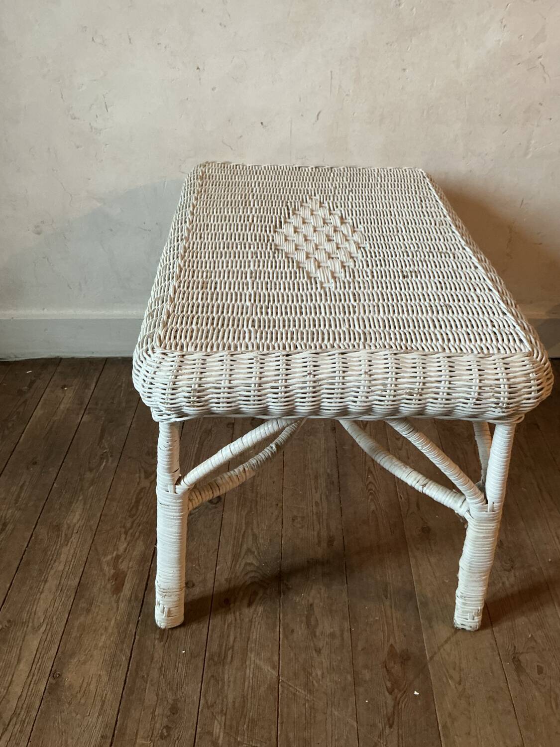 Vintage white rattan coffee table