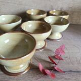6 footed bowls in glazed honey stoneware, Atelier Saint Simon, vintage