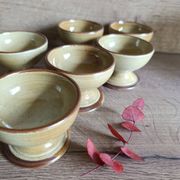 6 footed bowls in glazed honey stoneware, Atelier Saint Simon, vintage