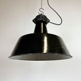 Industrial black enamel factory lamp with cast iron top, 1960s