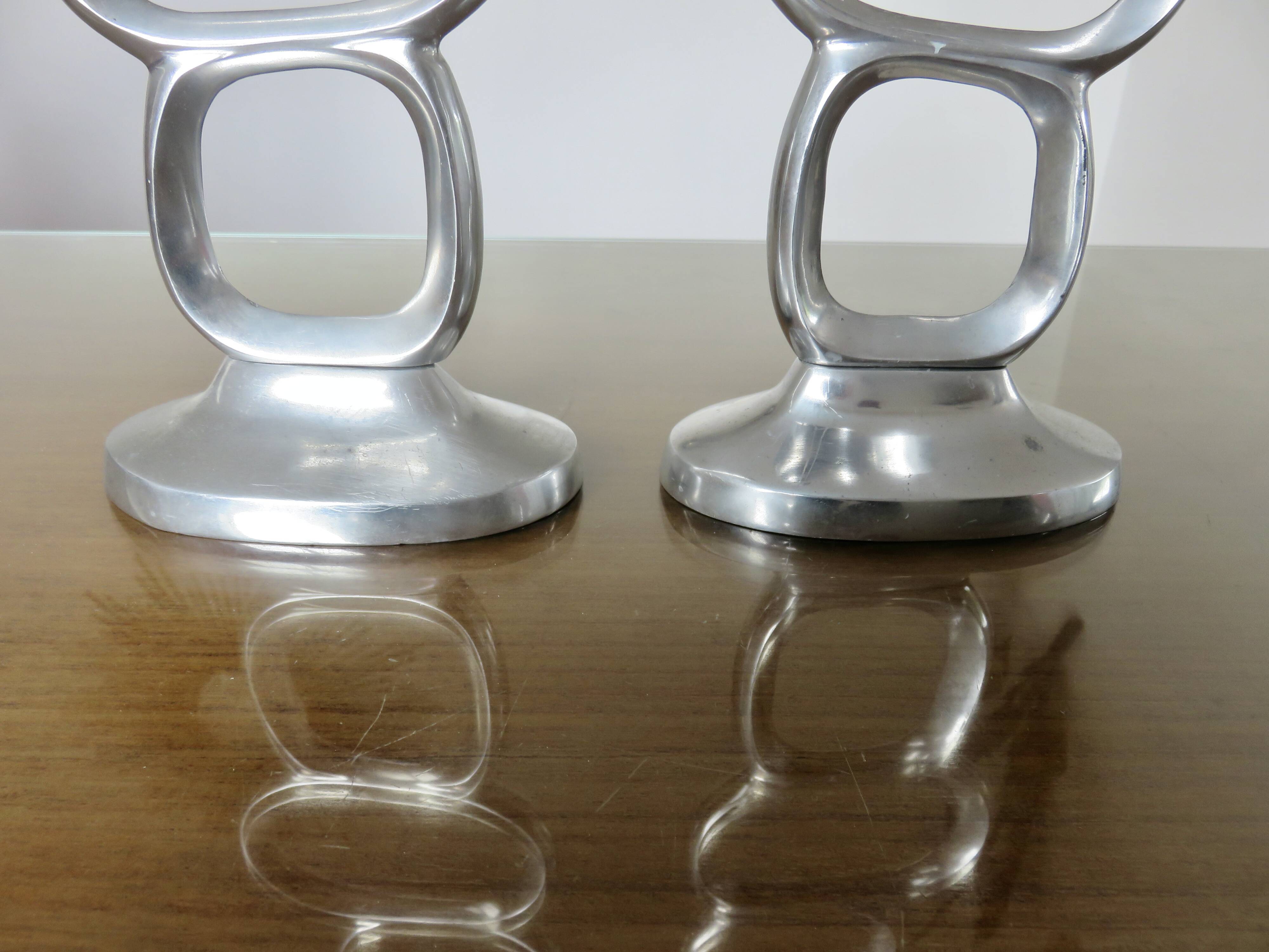 Pair of 1980 aluminum "circle" candlesticks