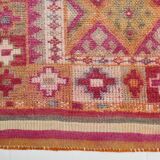 Tapis couloir kilim vintage, Tons pastel rose, bleu et beige, 94x409