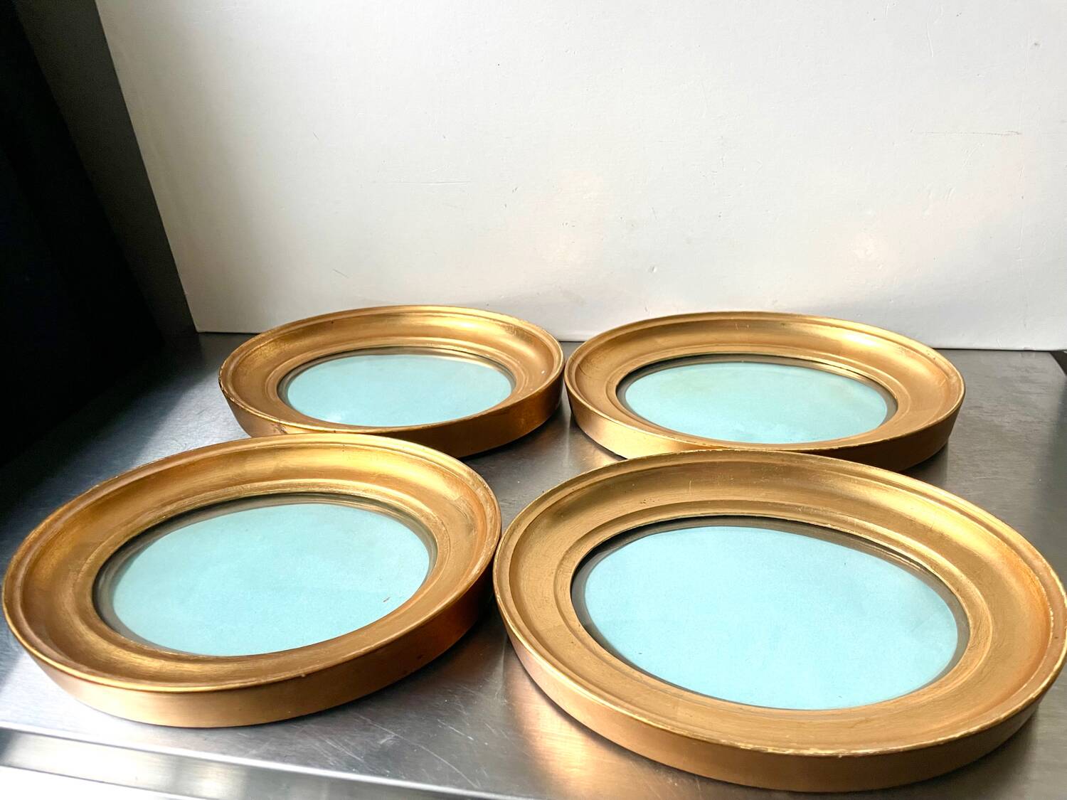 Lot of 4 Antique Oval Gilded Frames  CONVEX glass , each frame 19.5 cm x 15.5 cm