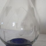Carafe a liqueur verre taillé transparent et bleu cobalt