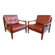 Pair of Scandinavian teak and leather armchairs