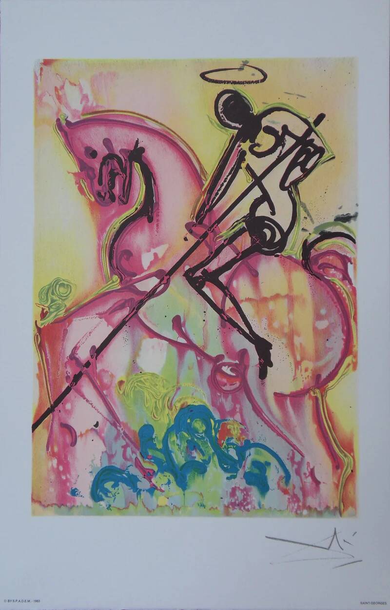Salvador Dali: Horses, Saint George, signed lithograph