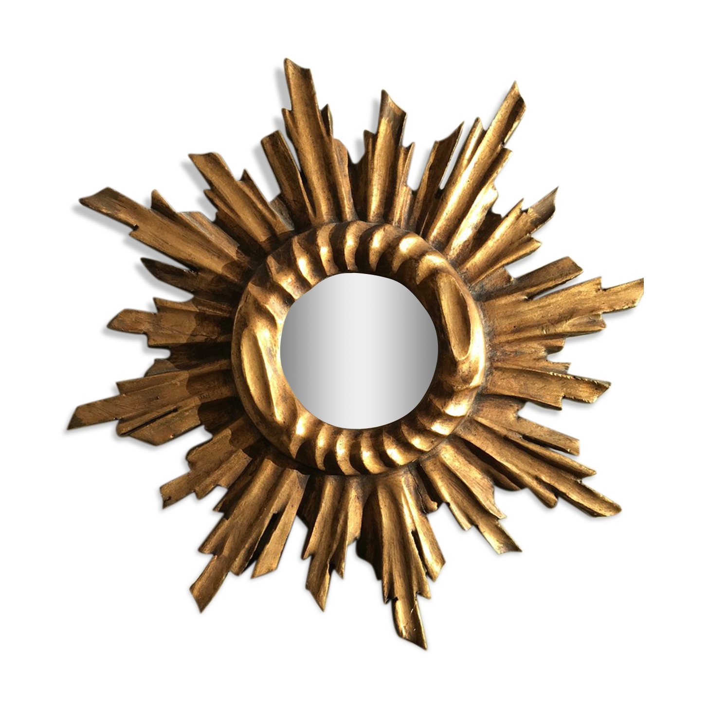 Sun mirror in gilded wood from the 1960s - L 27 cm