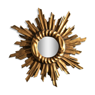 Sun mirror in gilded wood from the 1960s - L 27 cm