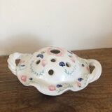 Pretty vase with holes in white porcelain flowers with small flowers and twisted handles