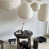 Small Japanese-style natural rattan and linen pendant light in the shape of a drop H40 D35