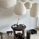 Small Japanese-style natural rattan and linen pendant light in the shape of a drop H40 D35
