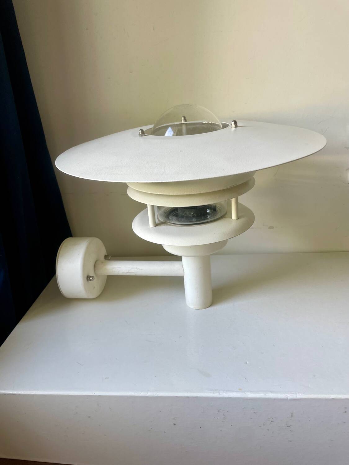 Classic Danish MCM Outdoor Metal Wall Lamp in White