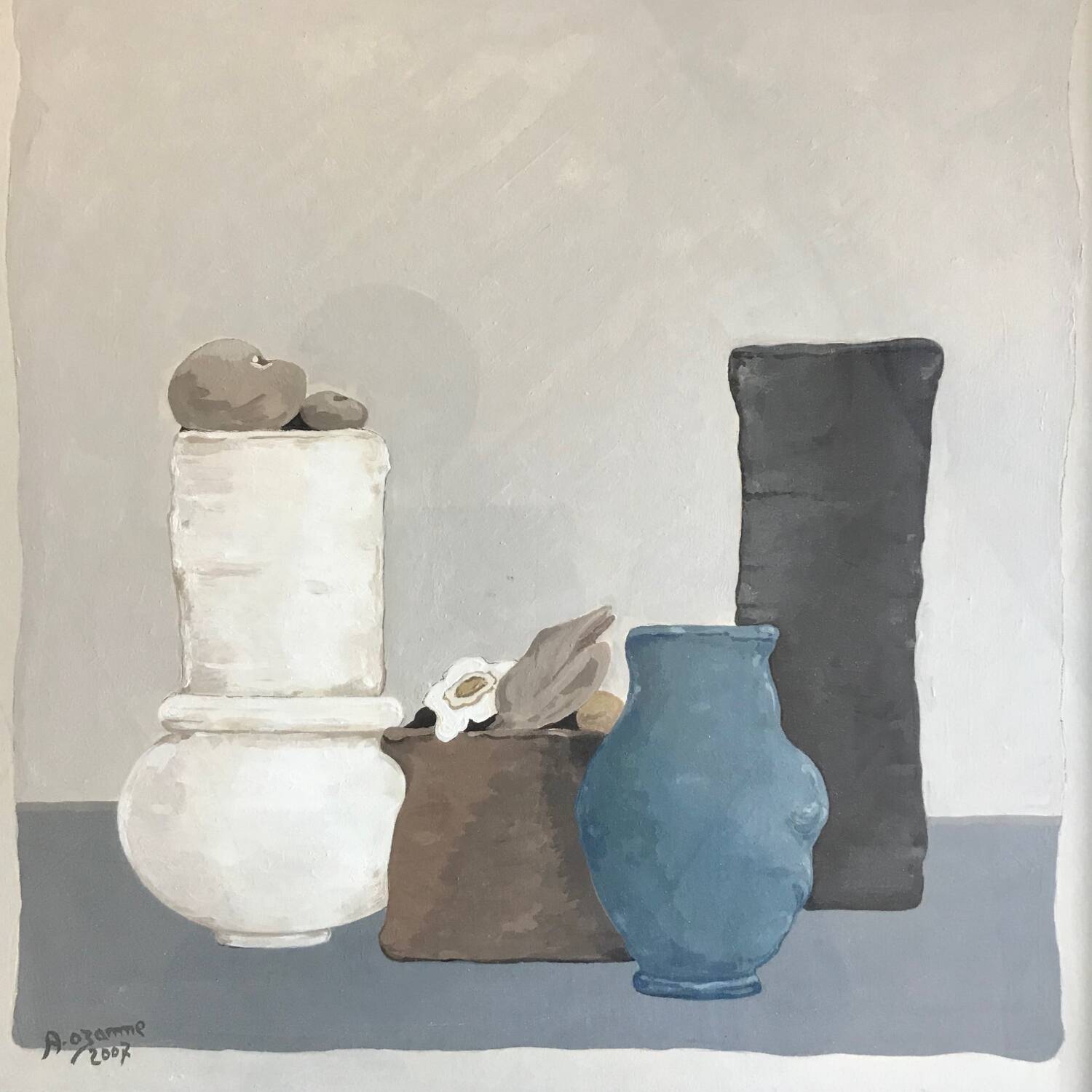 Alain ozanne, contemporary artist. still life. acrylic and gouache.