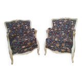 Pair of large Louis XV style bergere chairs