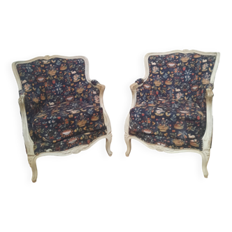 Pair of large Louis XV style bergere chairs