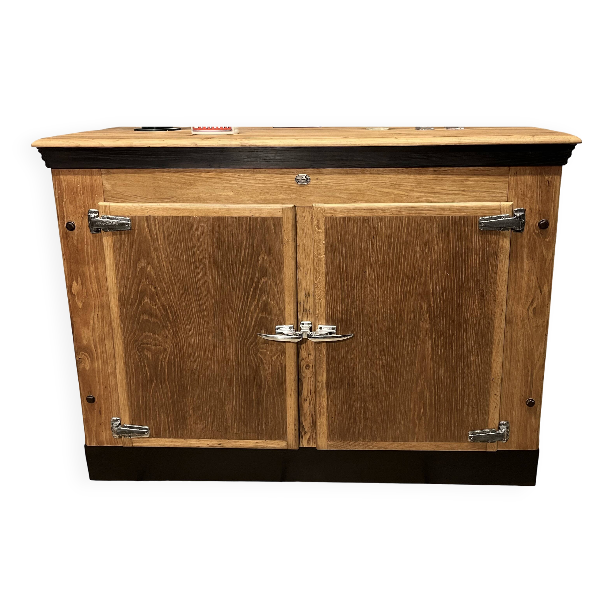 Bar à vin glacière chêne meuble métier comptoir bistrot