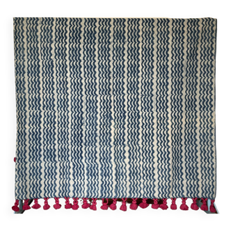 5 x 9 100% Cotton Handweave/Handblock Indigo Rug,Home Decor,Dinning Area,Floor,Living,Indigo Fabric,