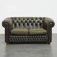 Green Vintage English Cowhide Leather Chesterfield 2-Seater Sofa