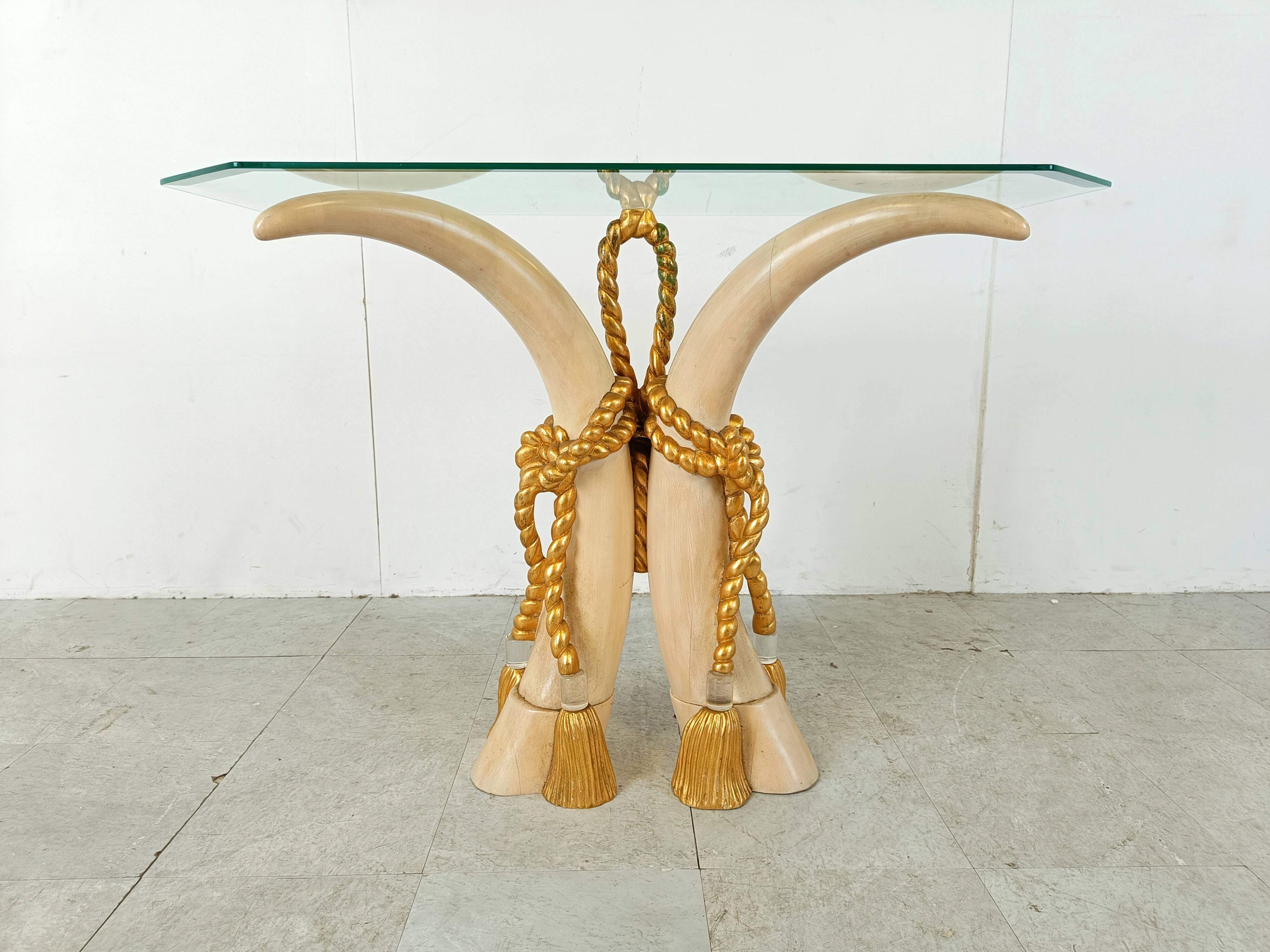 Vintage faux tusk console table, 1980s