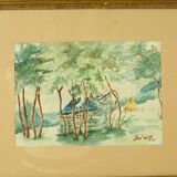 Watercolor José Wolff Art Painting Wooden Baroque Style Frame 1924