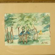 Watercolor José Wolff Art Painting Wooden Baroque Style Frame 1924