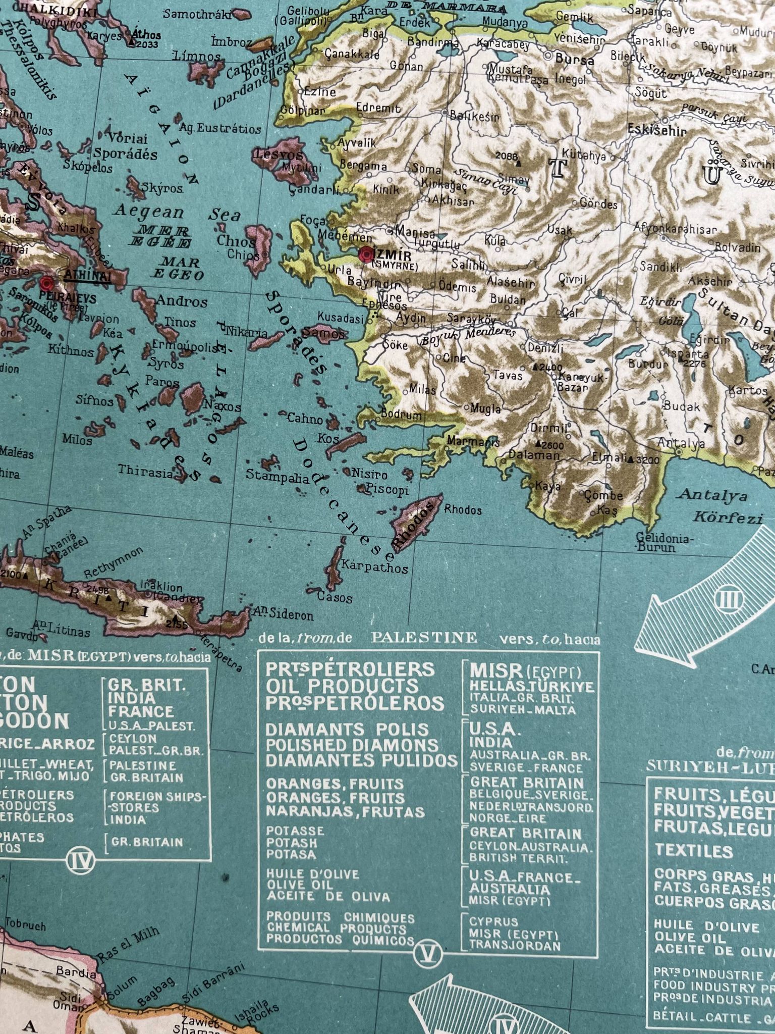 Old map Eastern Mediterranean — Trade flows 1946 | Greece,