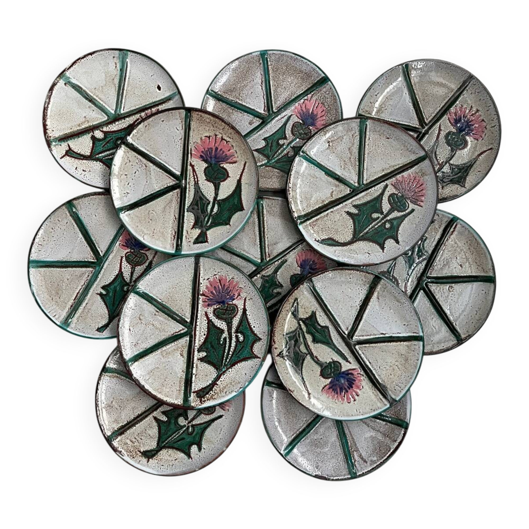 Set of 12 fondue plates "Chardon" Vallauris