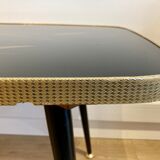 Black glass coffee table wooden legs 60s