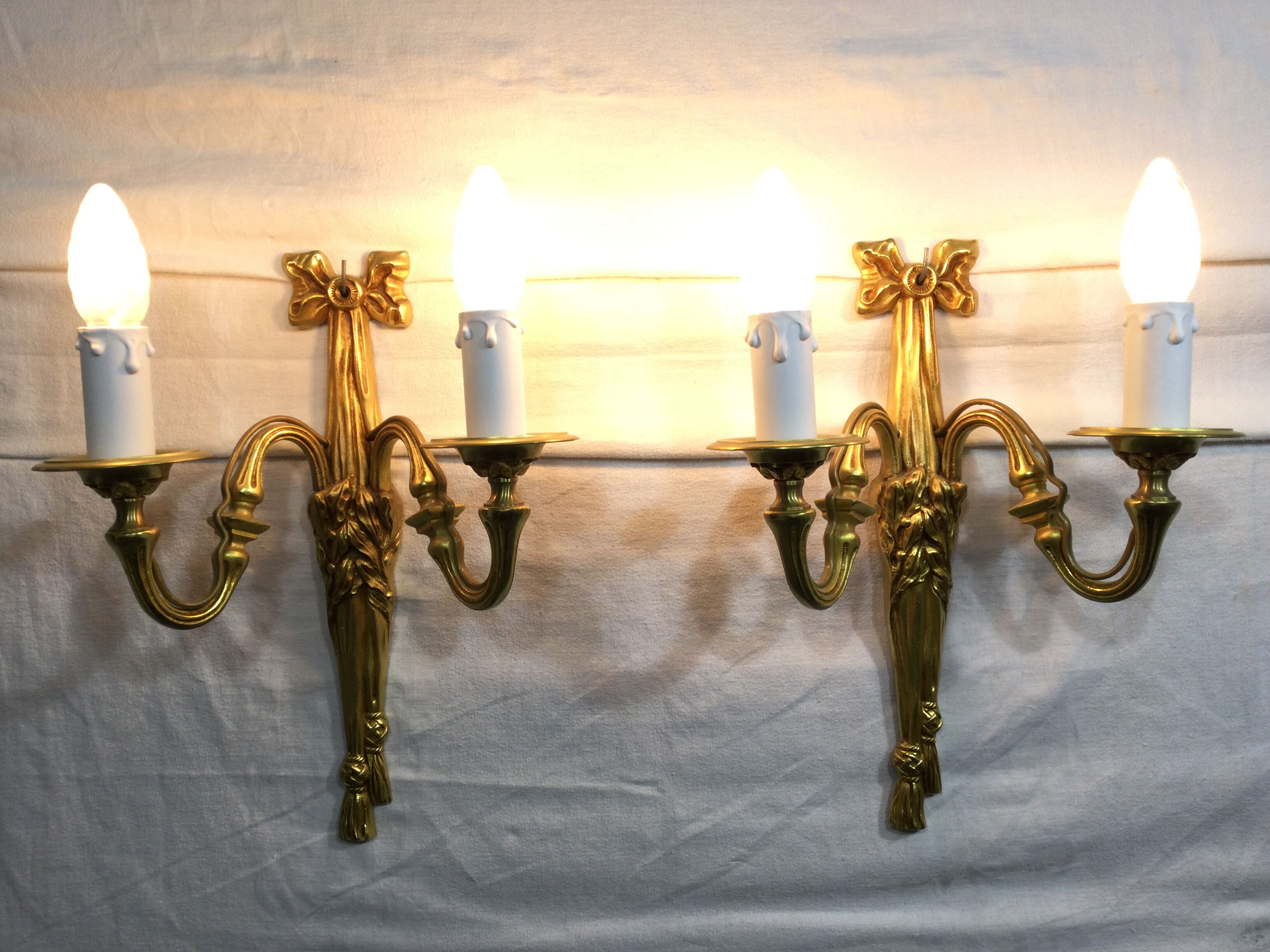 Pair of sconces Bronze 2 lights Louis XVI style