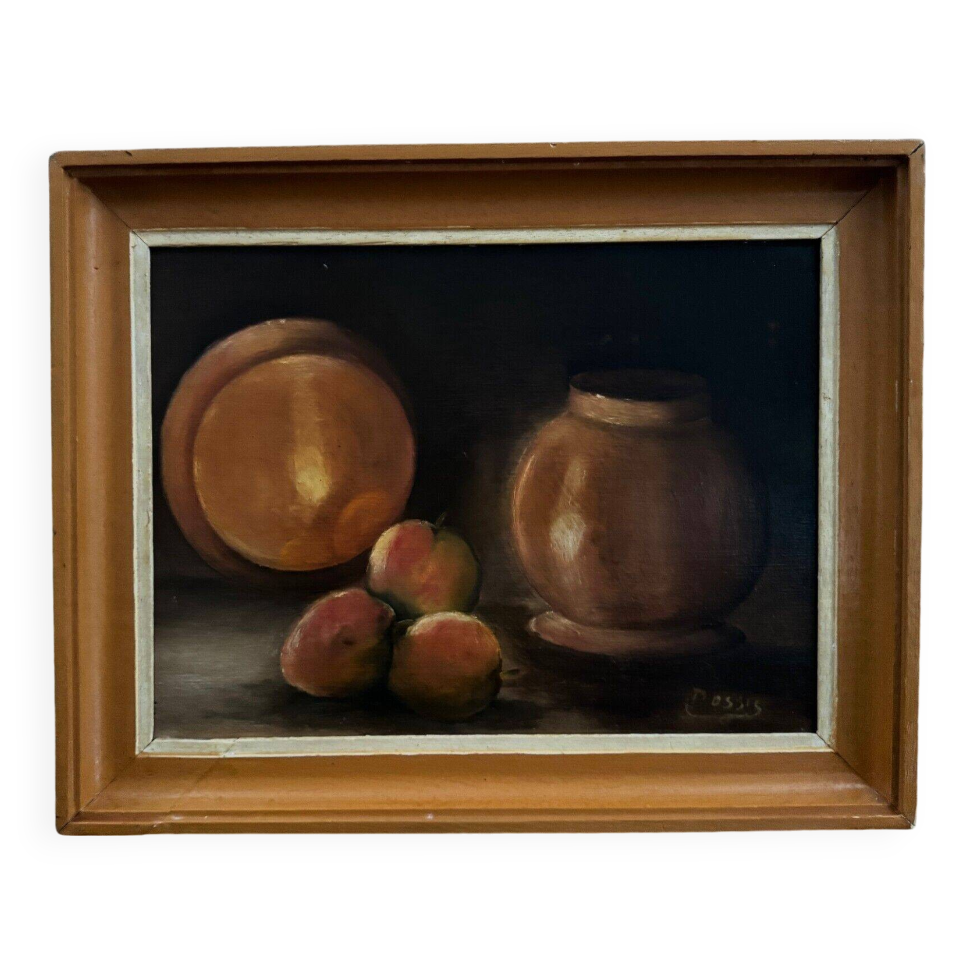 Oil on panel by Possis still life with fruits 20th century