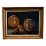 Oil on panel by Possis still life with fruits 20th century