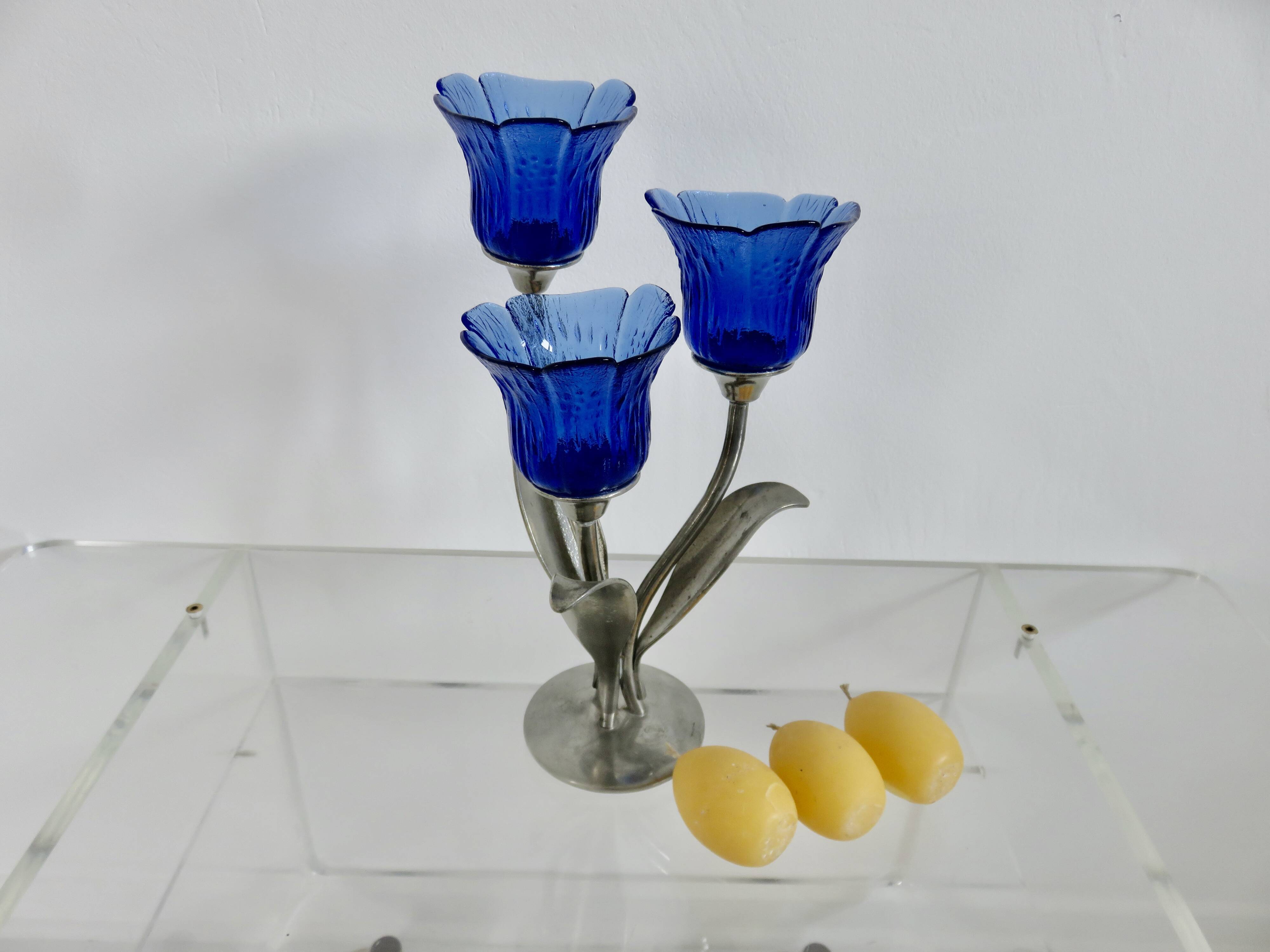 Silver-plated pewter candlestick signed Jean Goardère, 1970