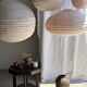 Average suspension in rattan and natural linen, round Japanese style, pink D40.