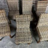 Chairs in wood and woven rattan