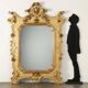 Large antique umber pine mirror from Switzerland, Italy, 19th century.