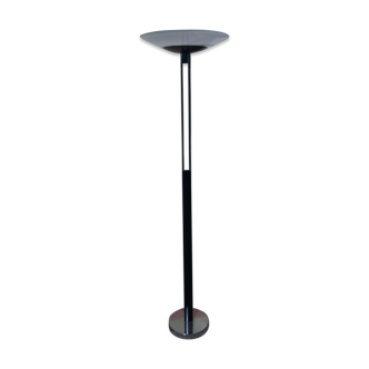 Design lamp in lacquered wood and steel chrome and opaline