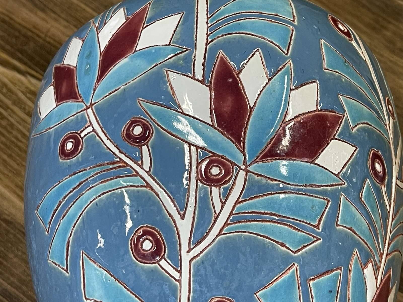Vase Art déco des années 1930 en faïence émaillée