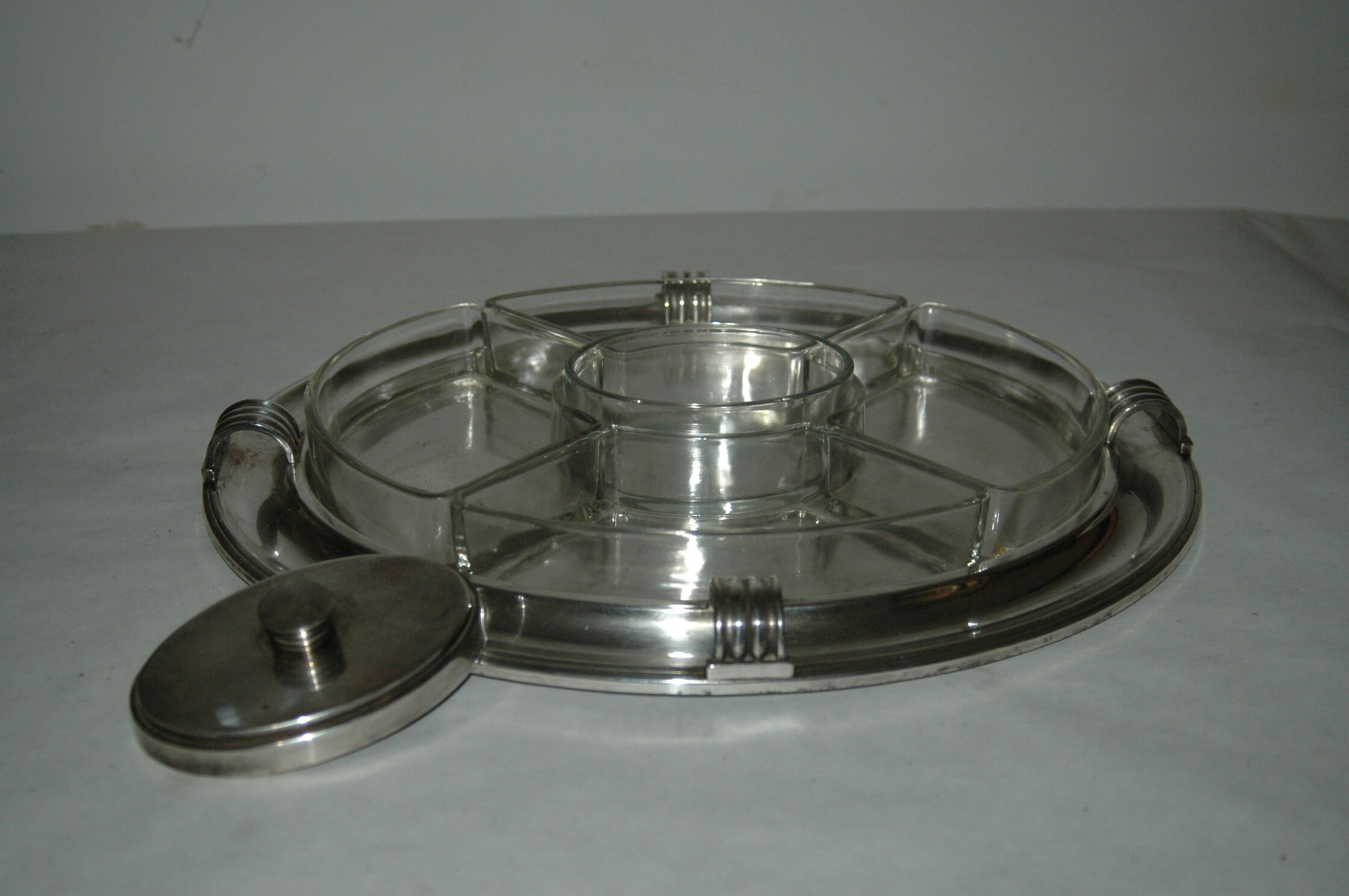 Platter appetizer art-deco Christofle Gallia silver metal