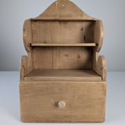 Hand-Carved Folk Art Pine Cutlery Rack with Drawer, 1950s